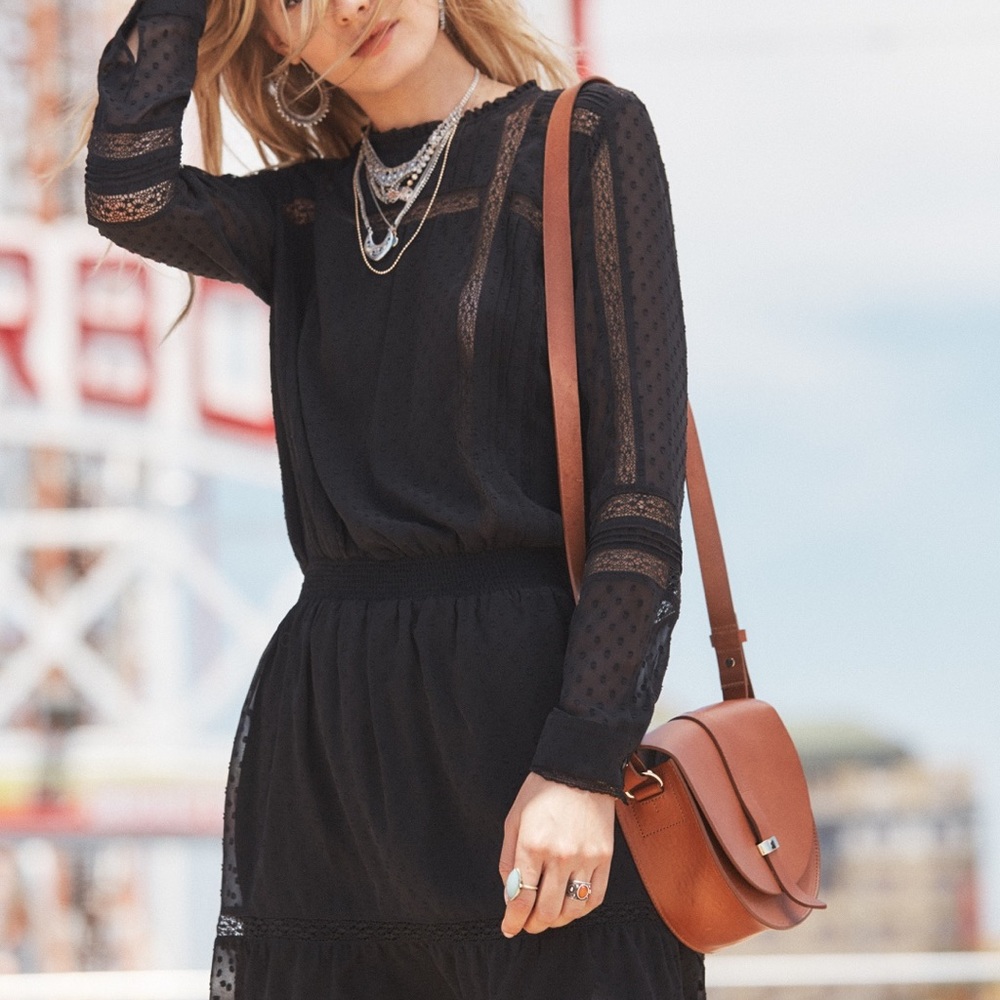 NWT Sézane Kristina Black lace Dress US6 EU38